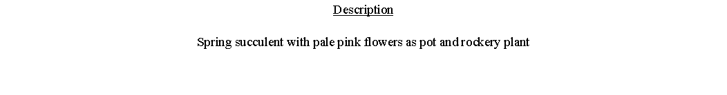 Text Box: DescriptionSpring succulent with pale pink flowers as pot and rockery plant 